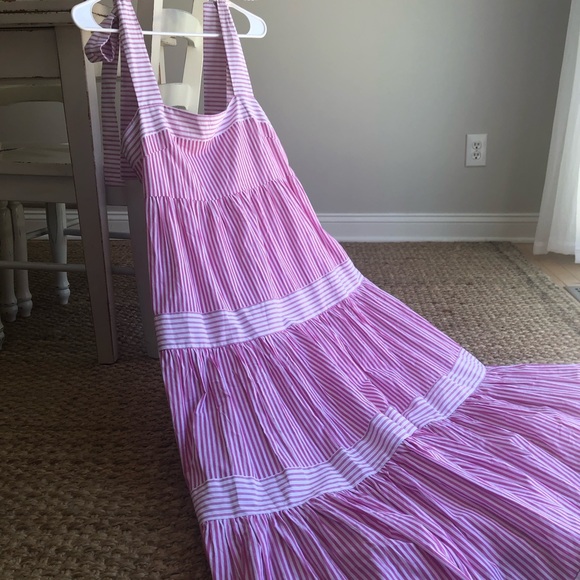 New: Mable Pink and White Tiered Maxi Dress. Smocked Back. Size Large - Picture 11 of 15